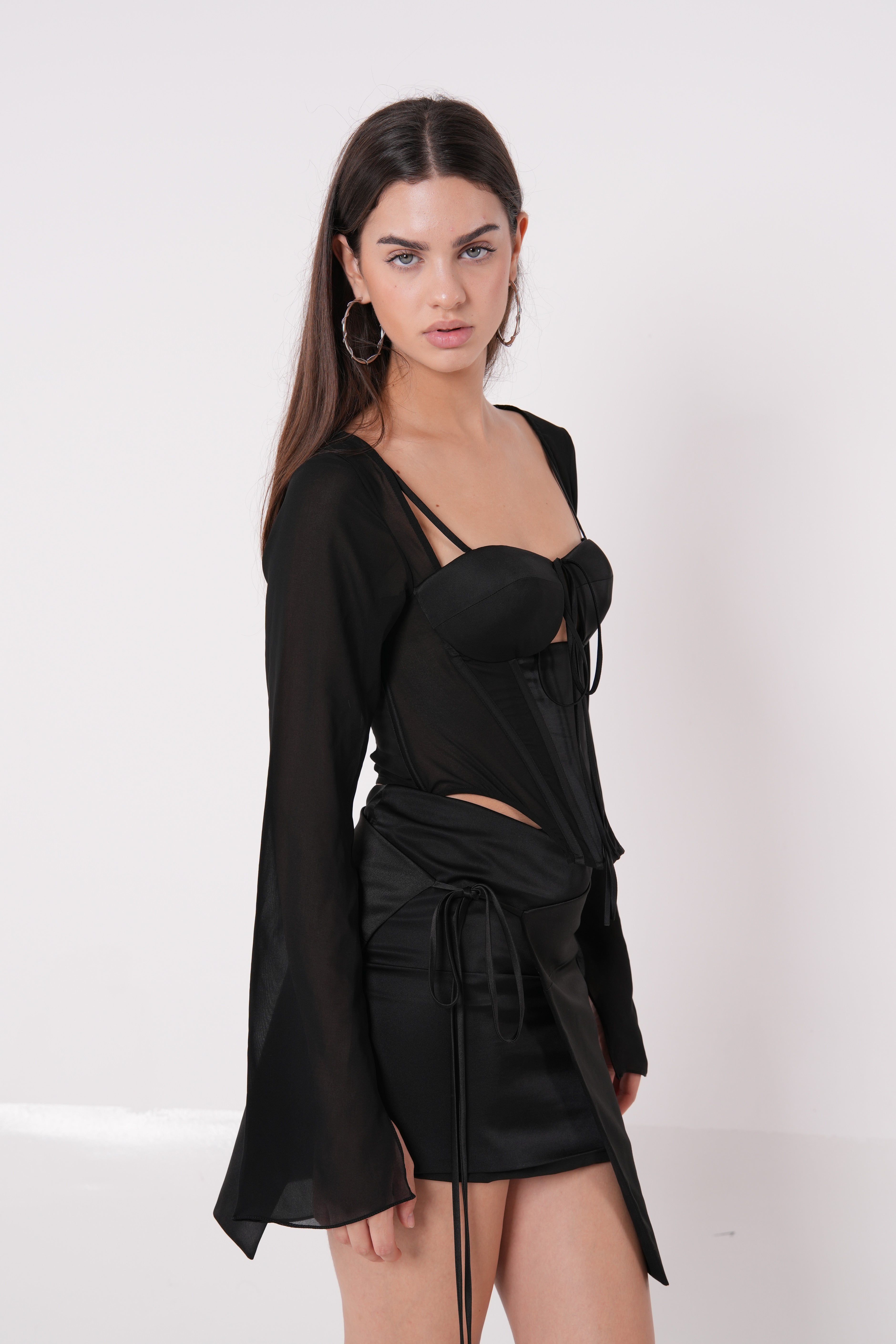 Long Sleeved Chiffon Corset - Sevgilim
