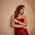 Raashi Khanna in Crimson Dream Gown posting elegantly