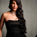 Portrait Long Black Draped Dress worn by Shruti Hassan